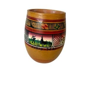 Peruvian Pottery Hand Painted‎ Colorful Terracotta Cup Cusco Peru